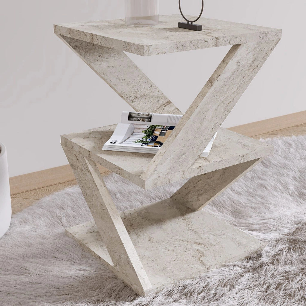 Tavolino laterale in legno "Albeni" - 29 x 29 x 54 cm - Travertino