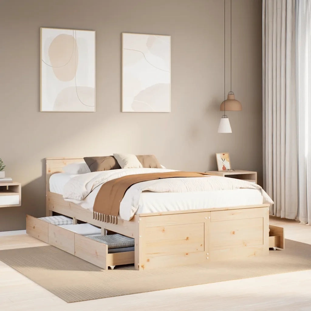 Giroletto senza Materasso con Testata-Struttura Letto 135x190 cm Massello Pino