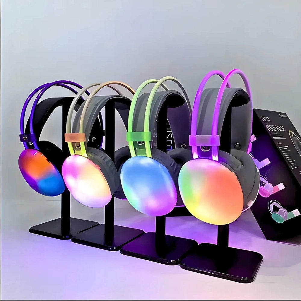 Trade Shop - Cuffie Wireless Ricaricabile Bluetooth V5.3 Luci Rgb Led Auricolare Musica Pc Smartphone -