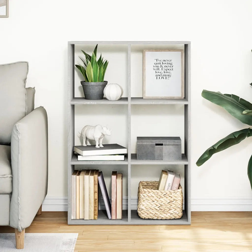 Libreria Divisorio-Scaffale per Libri-Mobile di Stoccaggio Grigio Sonoma 69,5x29x103,5cm in Truciolato