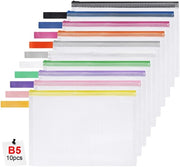Documenti B5, 10 pezzi B5 borse documentali con chiusura a cerniera, sacchetto impermeabile in tessuto a rete con chiusura a cerniera per documenti, carta, documenti, cosmetici, compiti e accessori di viaggio