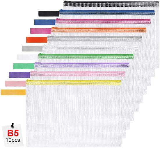Documenti B5, 10 pezzi B5 borse documentali con chiusura a cerniera, sacchetto impermeabile in tessuto a rete con chiusura a cerniera per documenti, carta, documenti, cosmetici, compiti e accessori di viaggio