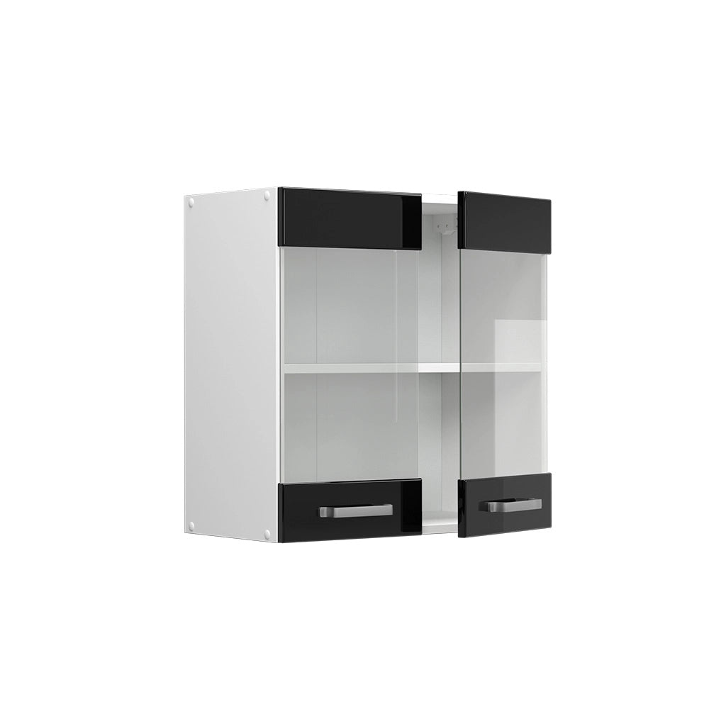 Vicco Pensile universale Nero lucido 60 cm con ante in vetro