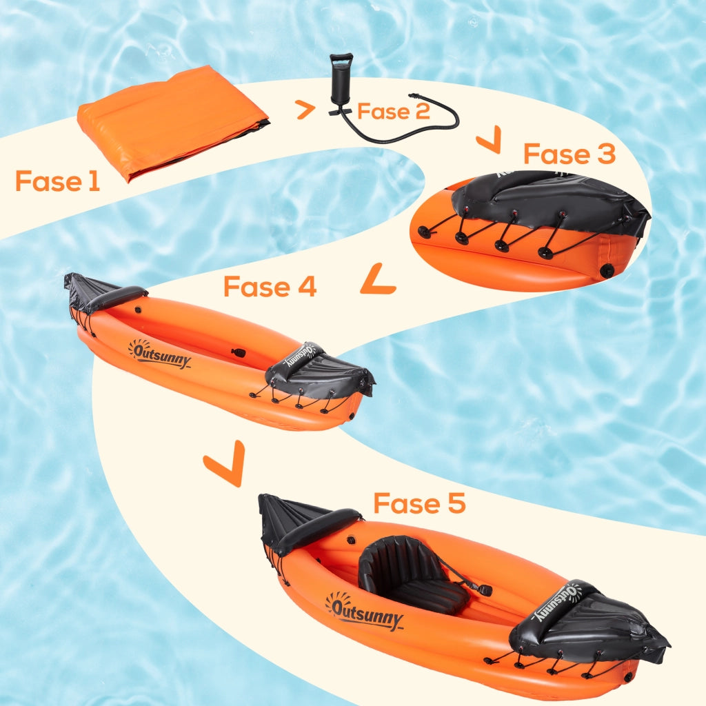 EasyComfort Canoa Gonfiabile 2 Posti in PVC con 2 Remi in Alluminio e Accessori, Arancione