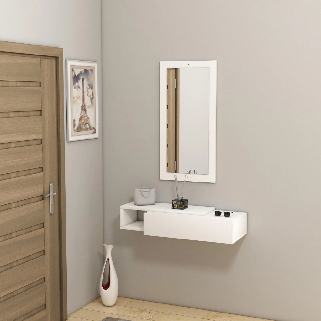 Ingria, Mobile da Ingresso Specchio Incluso, 82x30x16h cm Bianco