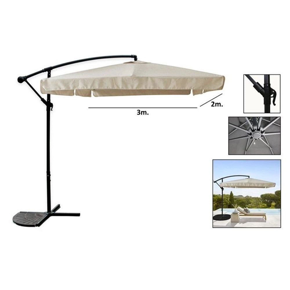 Trade Shop - Ombrellone Laterale Da Giardino Protezione Sole 2x3mt Impermeabile Beige Con Base 223211 -