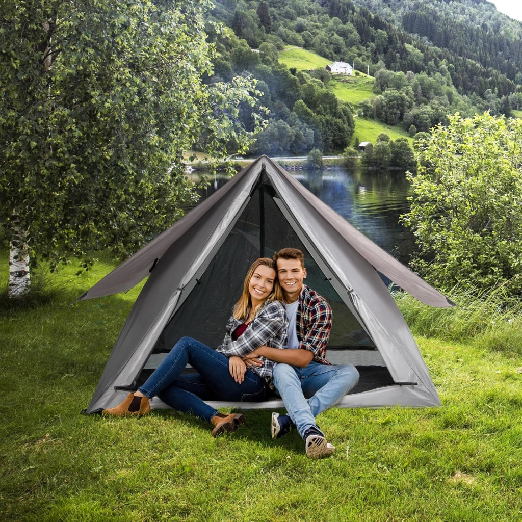 Tenda da Campeggio Zaino in Spalla 2-3 posti, Tenda Ultraleggera Impermeabile, Baldacchino a Igloo e Anti UV 3 Stagioni o Facile da Installare e imballare, 225 x 145 x 161 cm, grigio