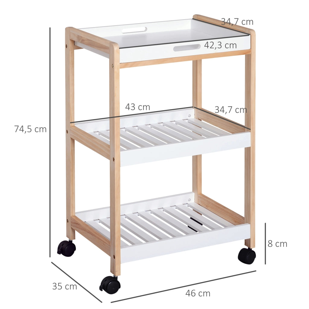 Carrello da cucina con ruote 2 ripiani + piano amovibile ¨C zephmum ¨C bianco MDF