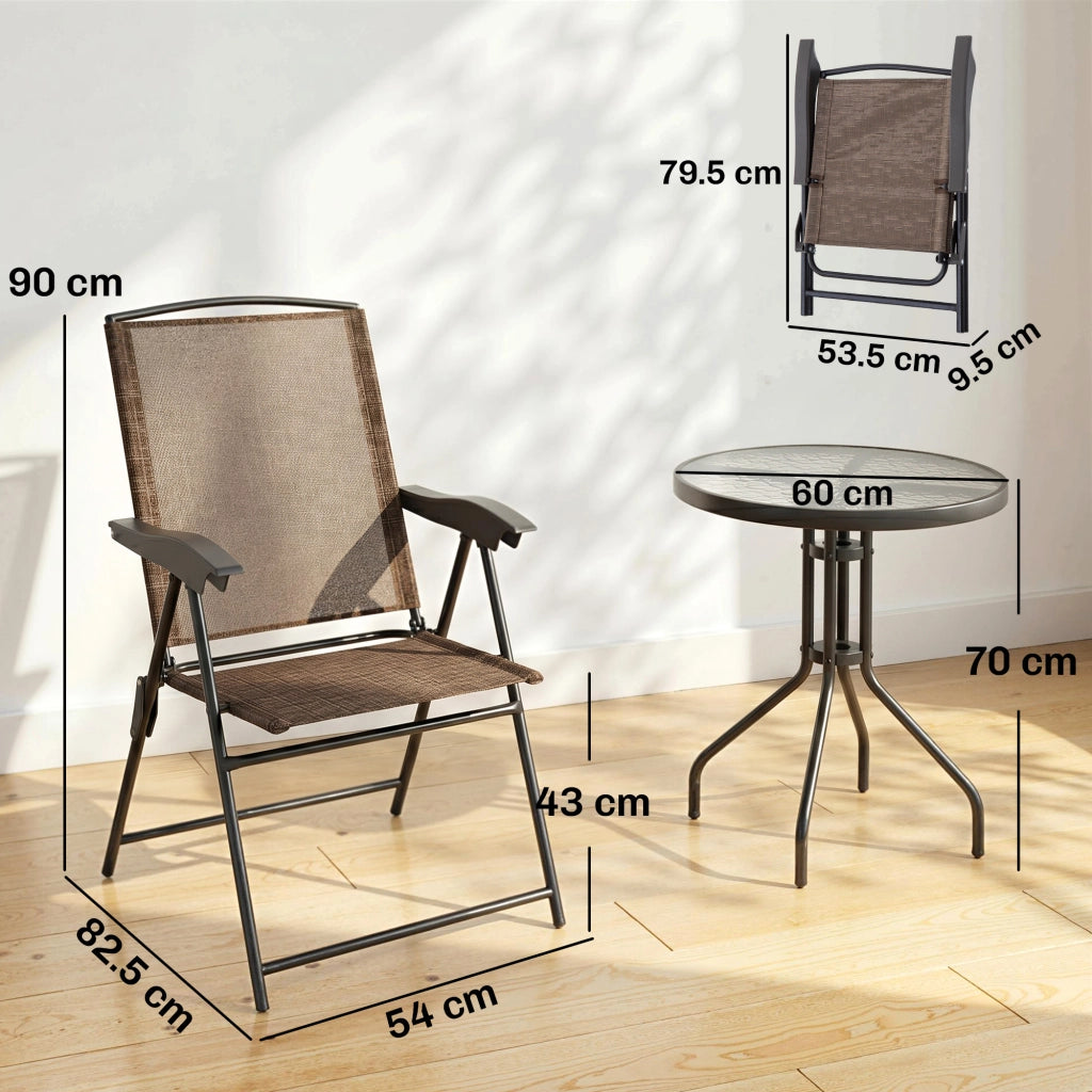 Tavolino con 2 Sedie Set Mobili 3pz Pieghevole Regolabile Esterno Textilene Marrone
