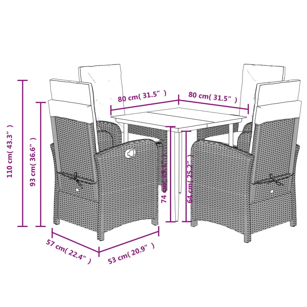 Set Pranzo da Giardino 5 pz con Cuscini Beige Misto Polyrattan 3212391