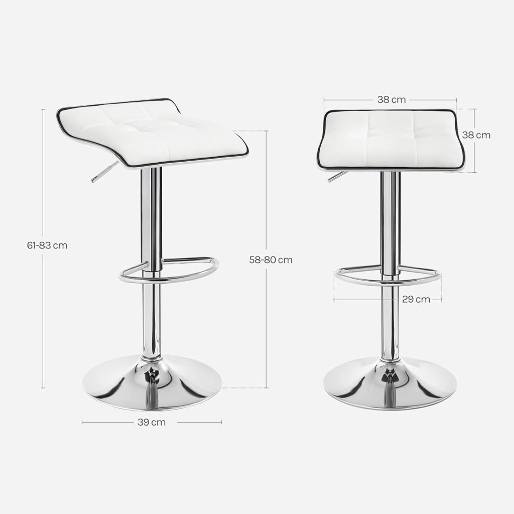 Sgabello da Cucina/Bar, Sedia da Bancone con Poggiapiedi, Altezza Regolabile, Girevole a 360°, Rivestimento in PU, Struttura in Metallo, per Cucina, Soggiorno, Bar, Caffè, Bianco