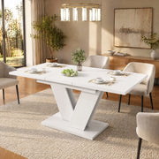 Tavolo da pranzo allungabile 120/160 cm, piano bianco, per 4-8 persone, gambe a V, MDF