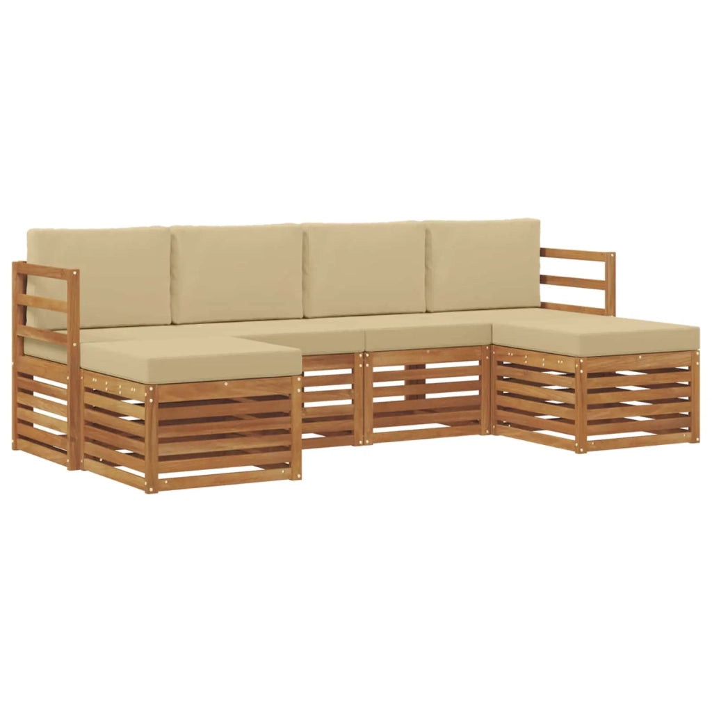 Set divani 6 pcs Naturale e Beige Legno di Acacia Massello 3375233