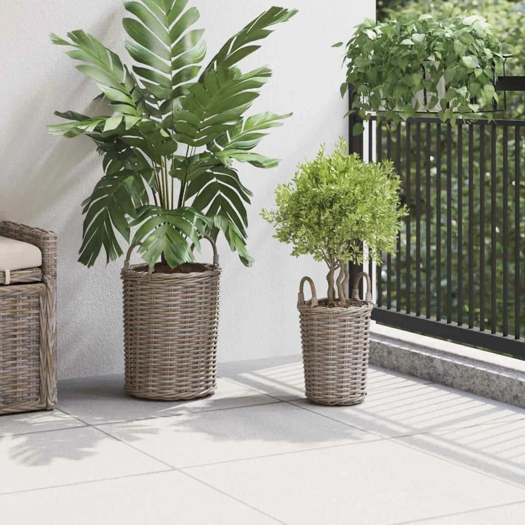 Cesto per Piante con archiviazione 2 pcs Grigio Rattan Kubu