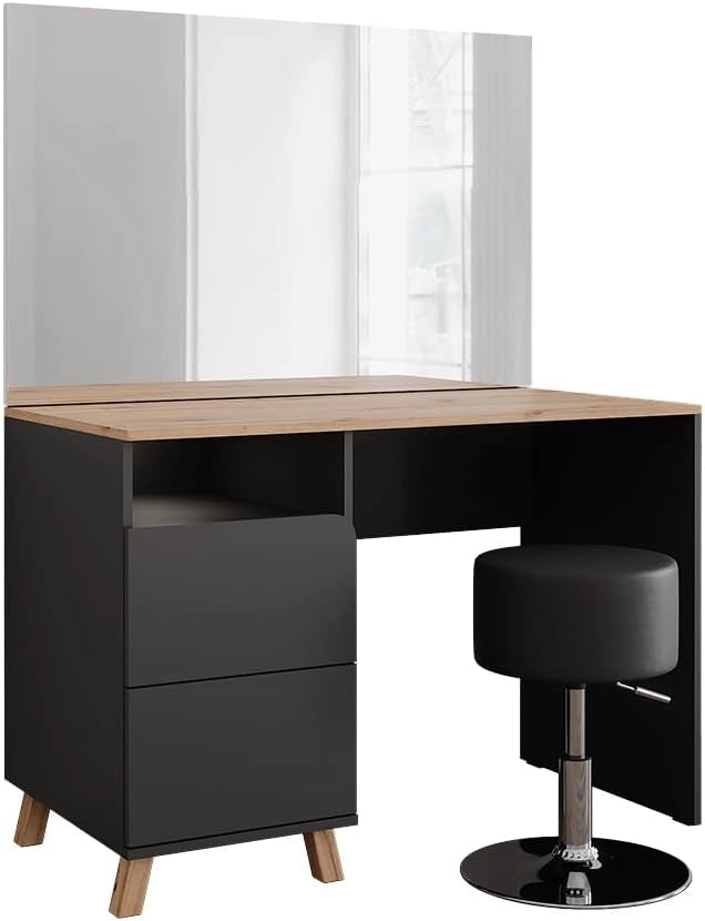 Tavolo da toeletta Karen, Antracite/Artisan, 110 cm con sgabello, Materiali robusti per un utilizzo duraturo