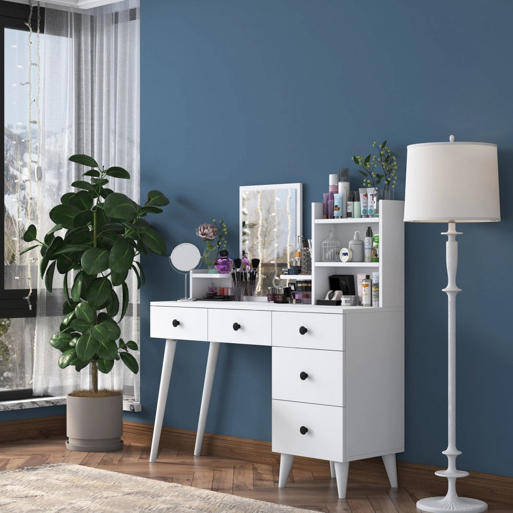 Mobile da Trucco Certaldo, Toeletta Specchio Incluso, 125x40x94h cm Bianco