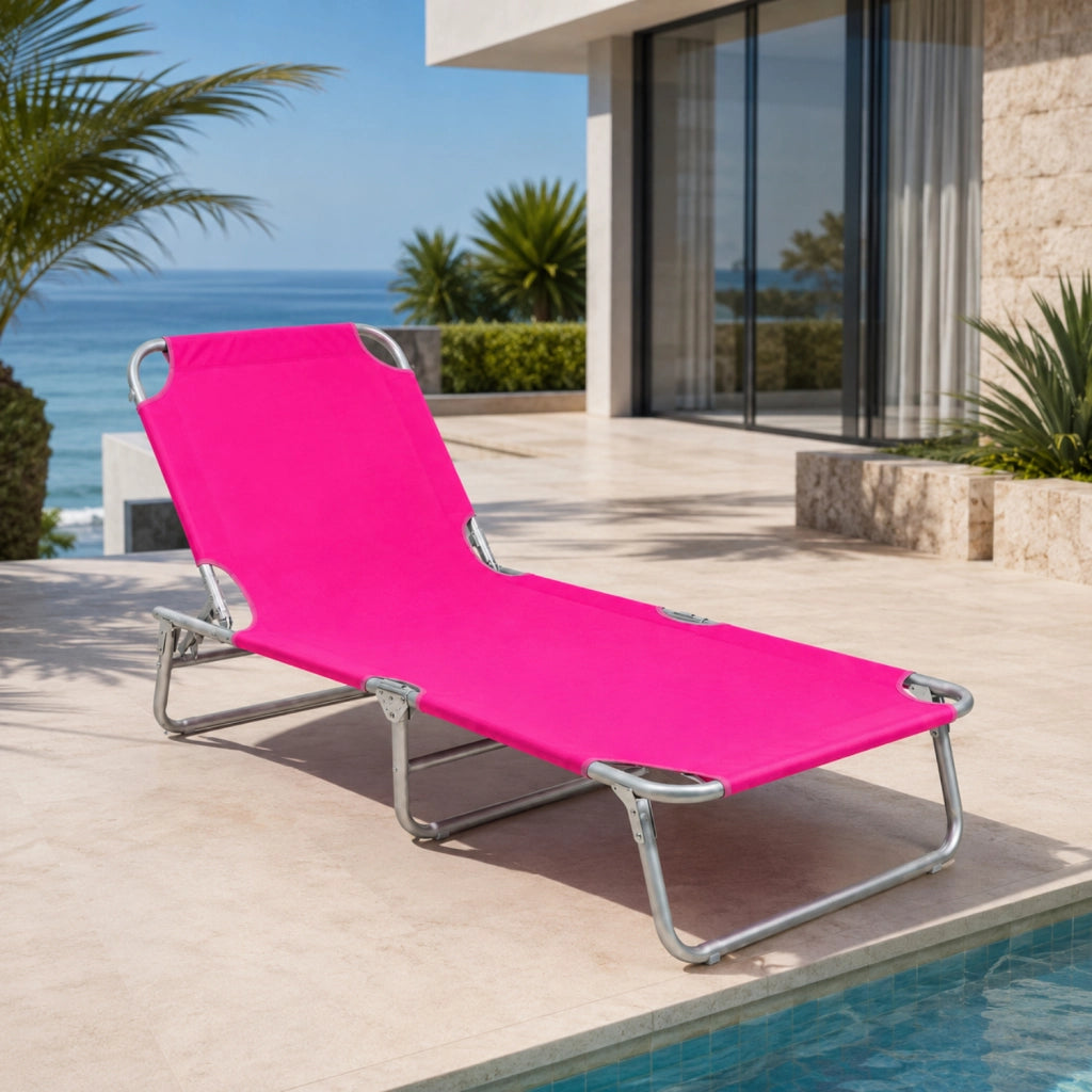 Sedia Sdraio Lettino Prendisole Pieghevole Con Tettuccio Regolabile Parasole Schienale Reclinabile Struttura In Metallo Per Spiaggia Mare Giardino Piscina 187 X 53 X 24 Cm Rosa