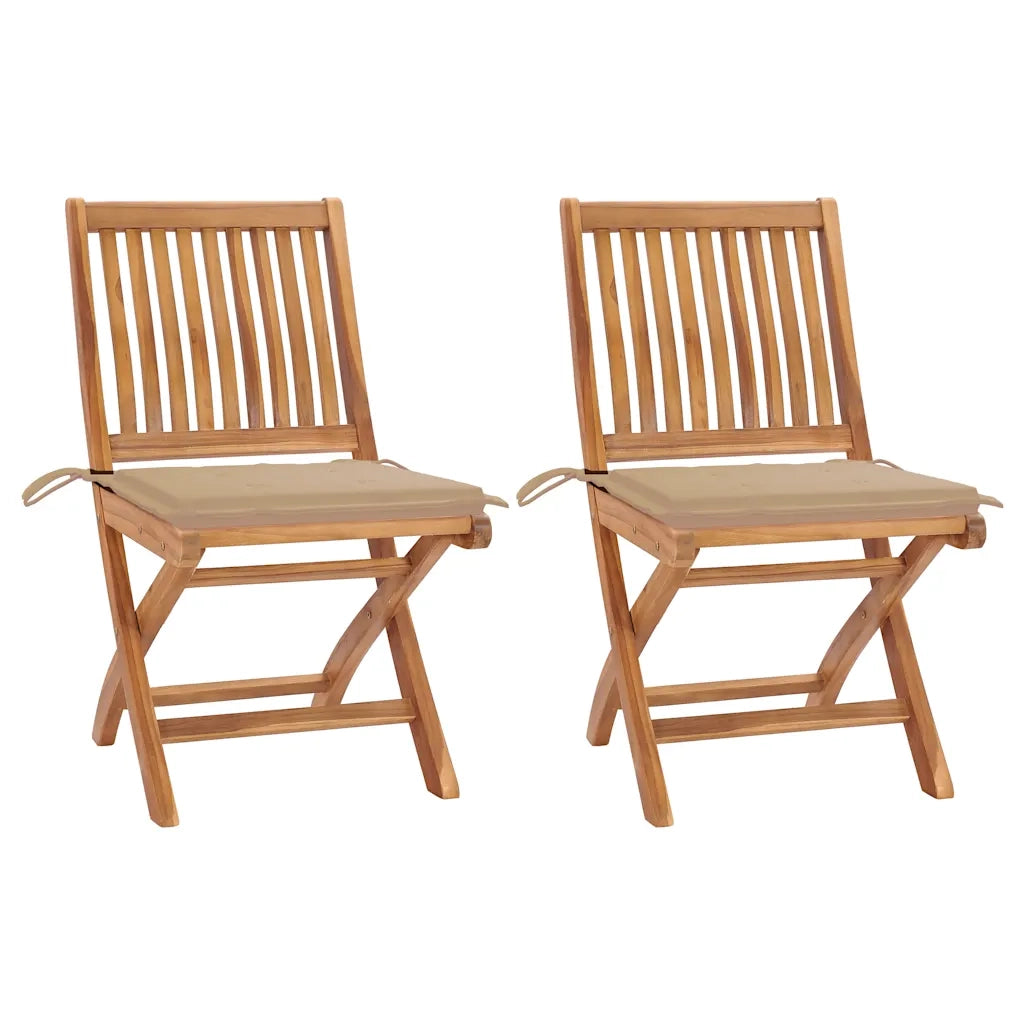 Sedie da Giardino 2 pz con Cuscini Beige in Massello di Teak cod mxl 74931