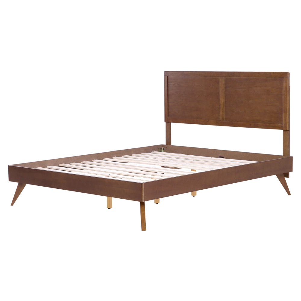Letto 160 x 200 cm in frassino scuro con rete a doghe e testiera alta