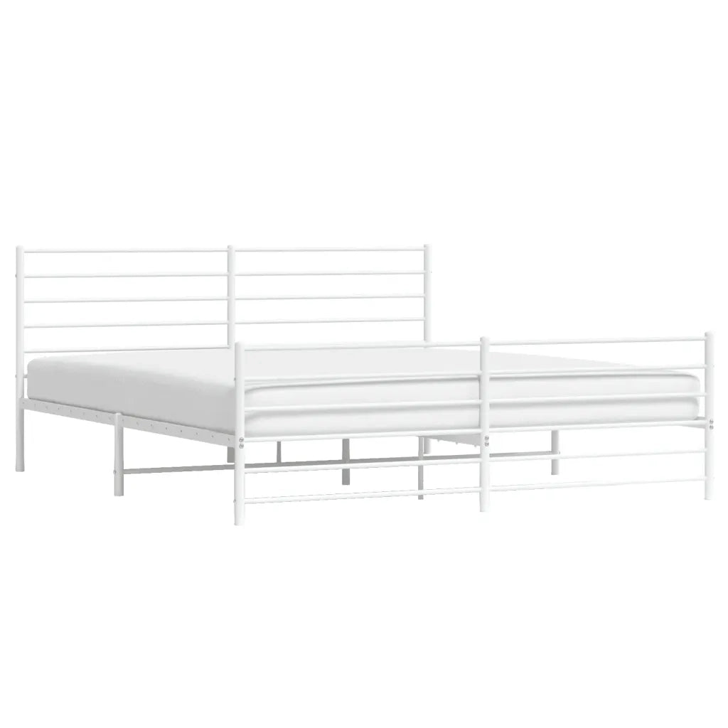 Letto matrimoniale | Letto per adulti | Giroletto con Testiera e Pediera Metallo Bianco 200x200 cm
