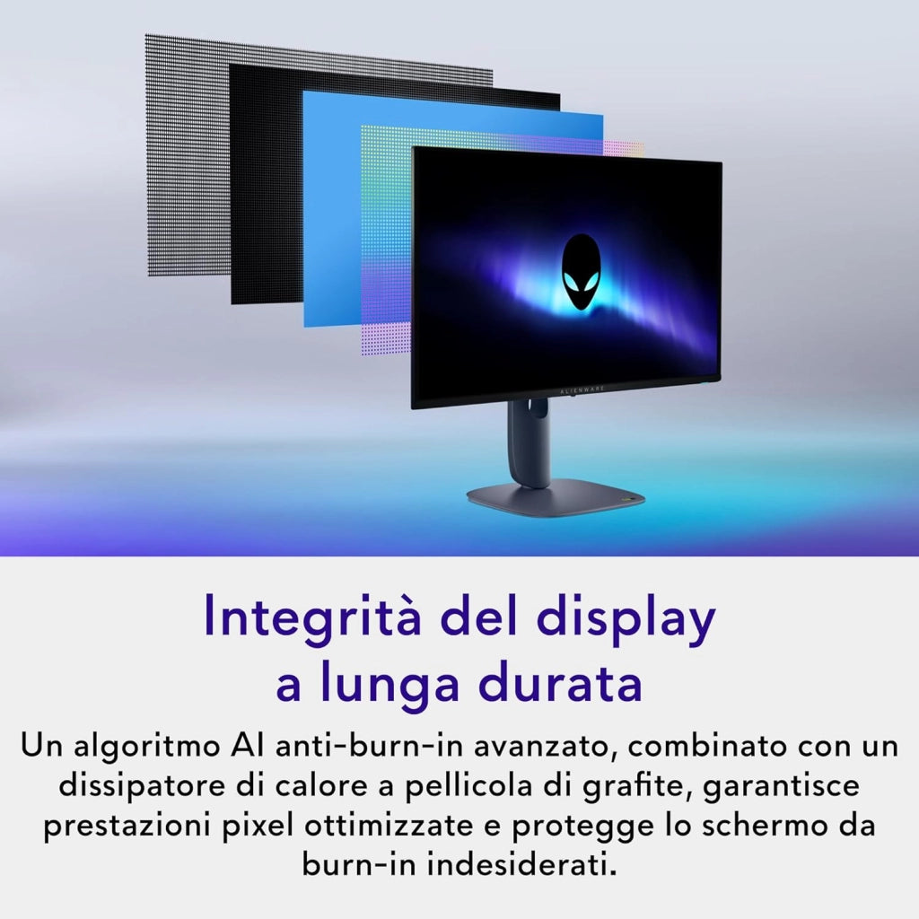 Alienware 27 Monitor Gaming - AW2725D, QHD (2560x1440), 280Hz, QD OLED, 0.03ms, NVIDIA G-SYNC Compatible, AMD FreeSync Premium Pro, HDR True Black 400, USB-C, DisplayPort, 2 HDMI, 3 Anni di Garanzia