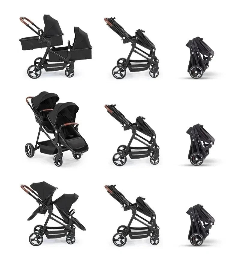 PASSEGGINO DOPPIO GEMELLARE PIEGHEVOLE MULTIFUNZIONALE GRIGIO