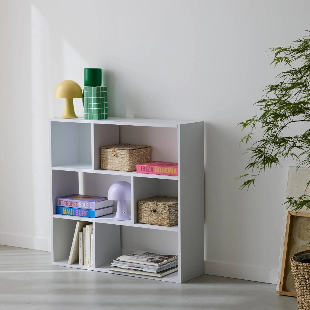Libreria a 3 ripiani con 6 vani, bianco