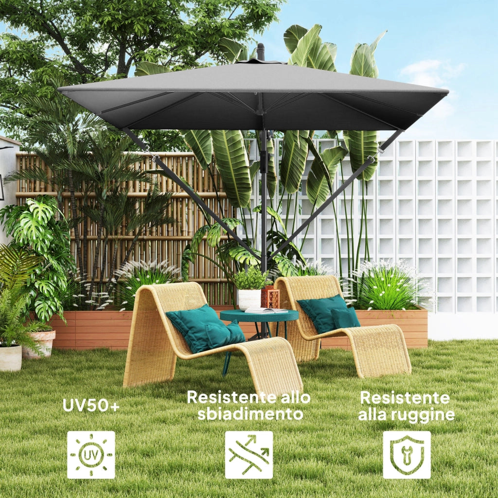 Ombrellone da Giardino a Sbalzo 295x250x235H cm Inclinabile e Girevole Grigio