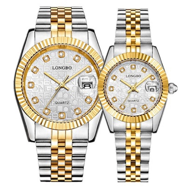 Trade Shop - Orologio Uomo Donna Longbo 80435 In Acciaio Con Strass Impermeabile Silver Oro -