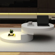Tavolino basso cilindrico con piano girevole a 360°, LED e doppio ripiano in MDF bianco 70 × 70 × 35,5 cm