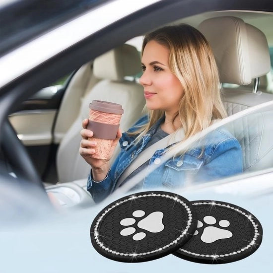 Onderzetter universale per auto 2 pezzi - cristalli strass - diametro 7 cm - compatibile con tutti i modelli - autobezzicchiatura