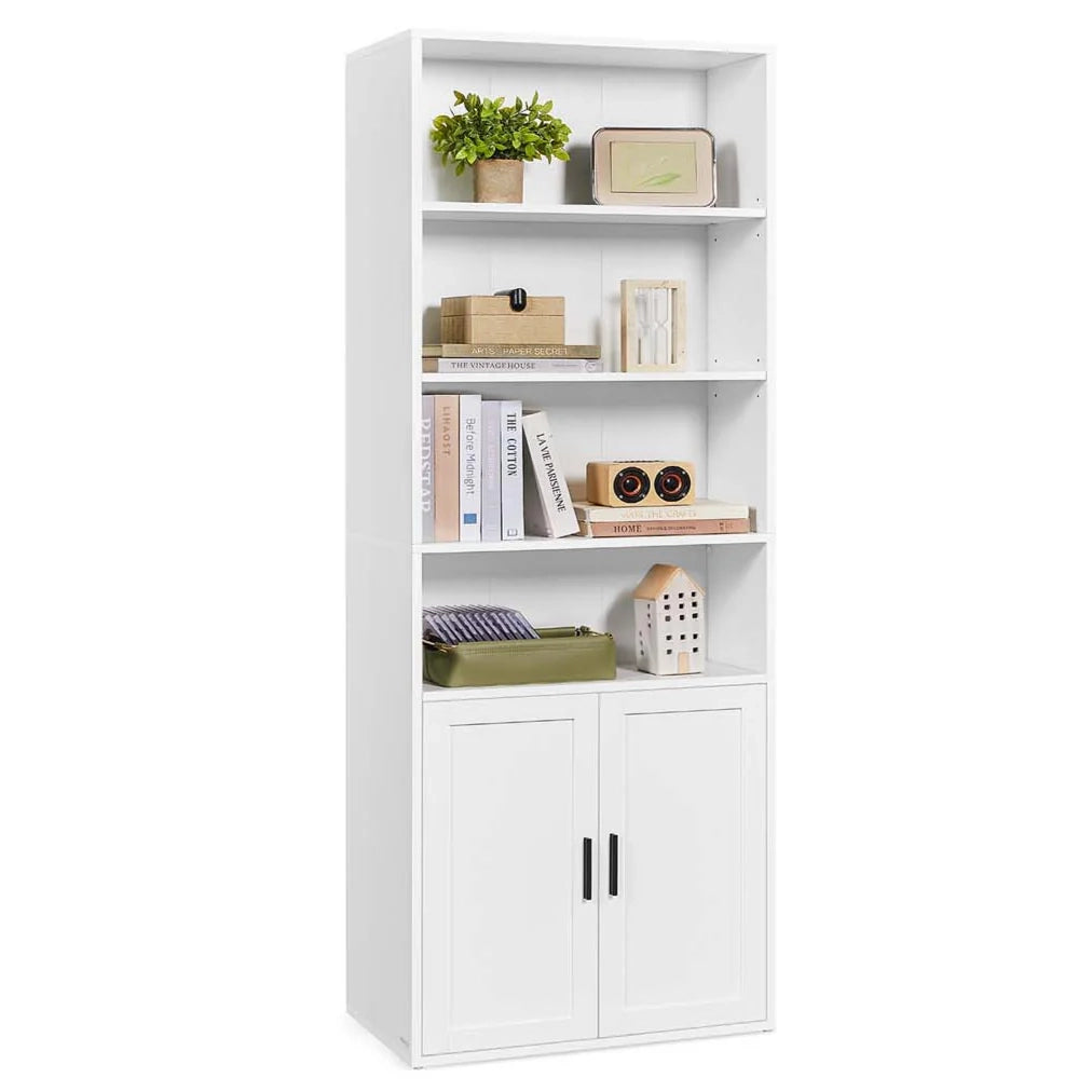 Libreria alta a 6 ripiani con anta mobile contenitore aperto 24 x 60 x 175 cm per soggiorno ufficio sala da pranzo bianco 12_0005285