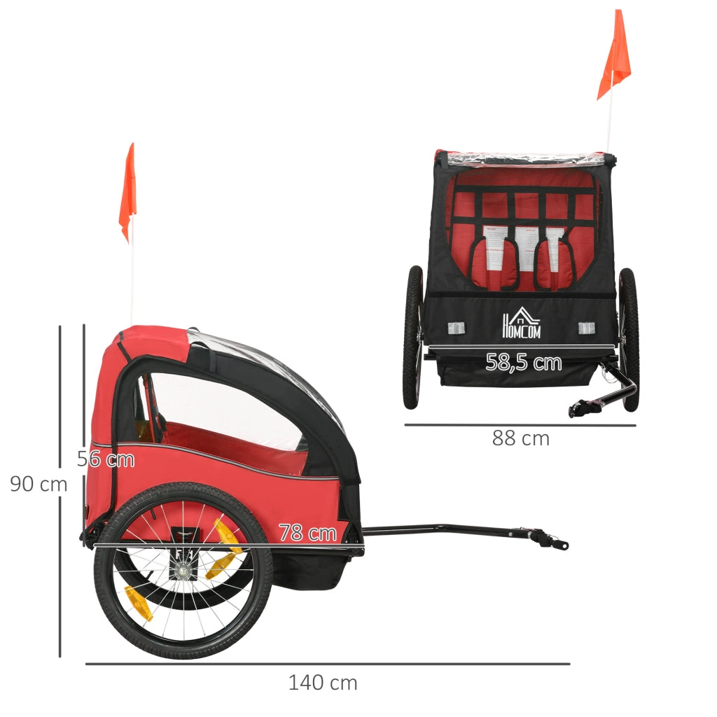 Rimorchio Bicicletta per Bambini +18 Mesi ¨C Xylo ¨C Sistema Ammortizzatori Cintura Sicurezza 140x88x90 cm Rosso