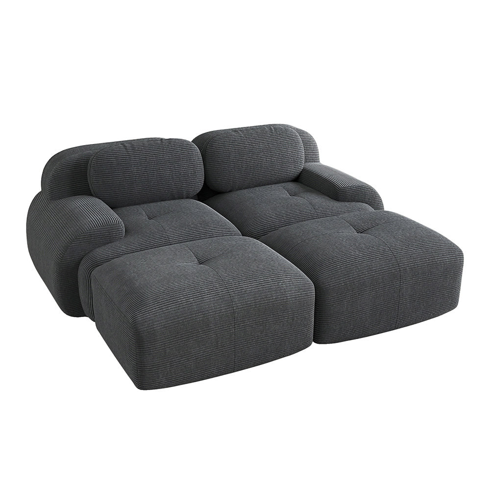 Divano 2 posti con chaise longue - Xylo - Velluto costato, antiscivolo, ergonomico, grigio