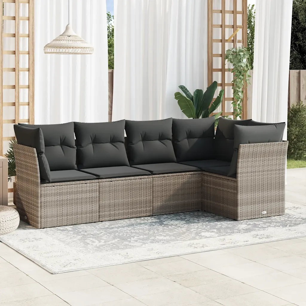 Set Divano da Giardino 5pz | Set Salotto da Giardino con Cuscini Grigio Chiaro Polyrattan