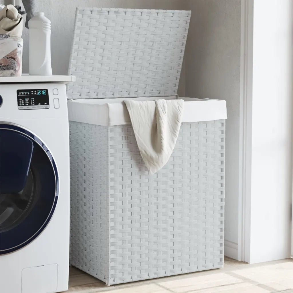 Cesto Portabiancheria Coperchio Bianco 46x33x60 cm Polyrattan CFW8762169