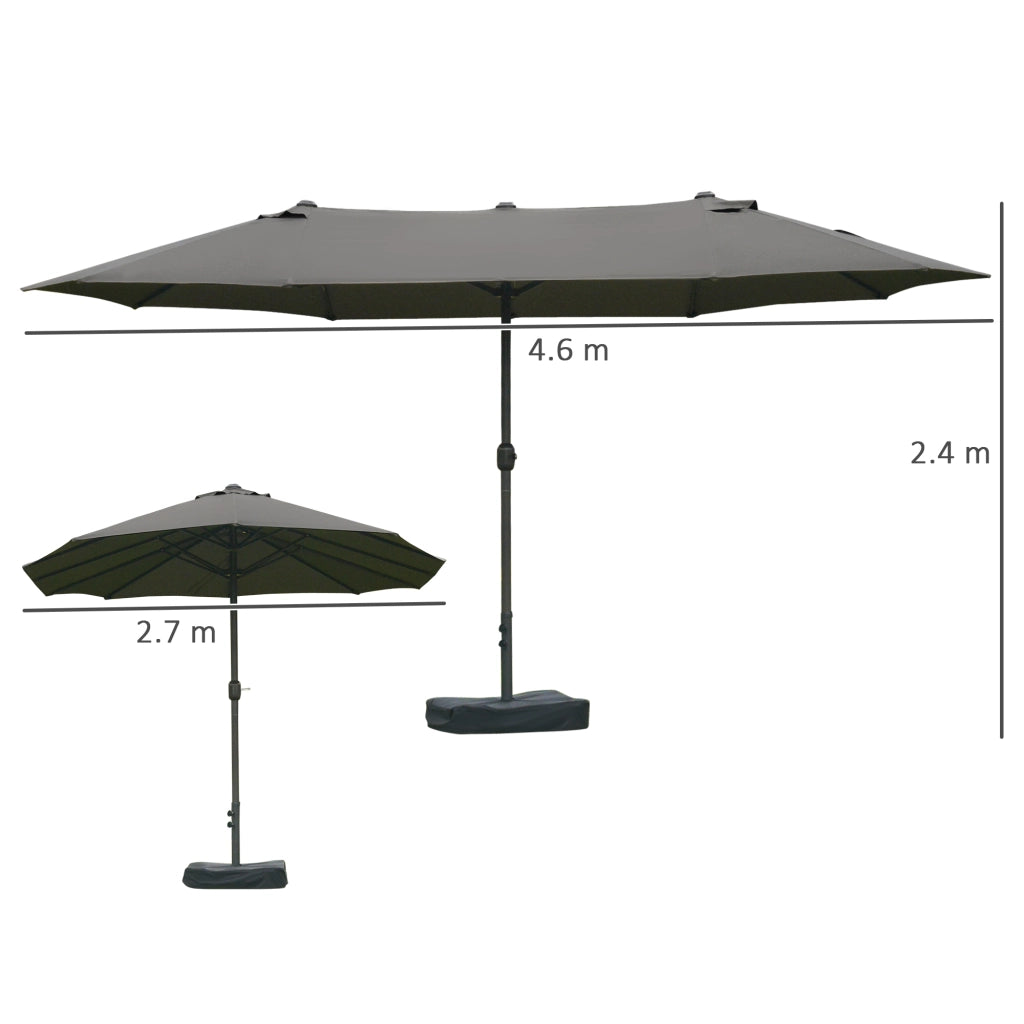 Doppio parasole ovale grigio scuro 460 x 270 x 240 cm da giardino e patio con supporto e manopoli regolabili