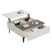 TAVOLO ALZABILE 70x70x35 cm MDF Bianco e Grigio con LED