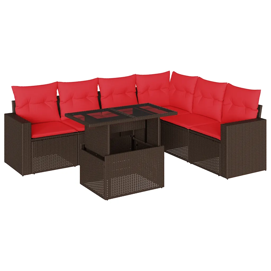 Set Divani da Giardino 7 pz con Cuscini Marrone in Polyrattan 3267304