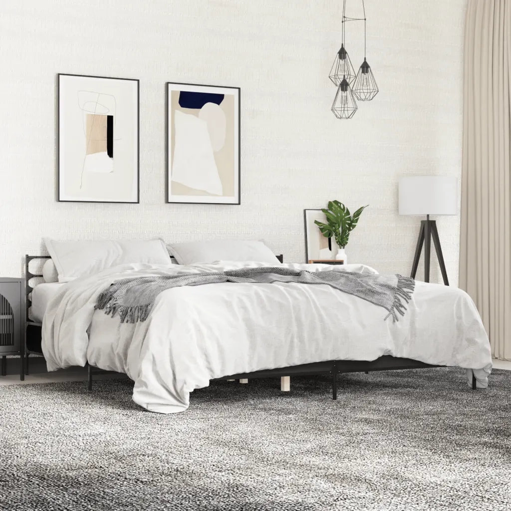 Giroletto Nero 180x200 cm in Legno Multistrato e Metallo 3280057