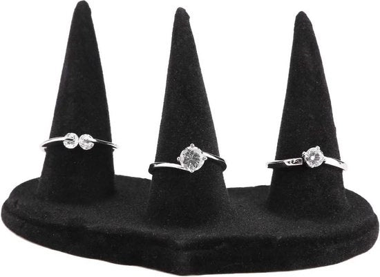 Display per anelli in vetro fluo nero per la conservazione degli accessori - 3 dita
