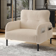 POLTRONA con tasca laterale 67 x 75 x 79 cm in velluto a coste beige
