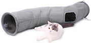 Tunnel da Gatto Pieghevole in Suede per Gatti e Conigli con 2 Fori e Palla Sospesa Dia 27*117cm