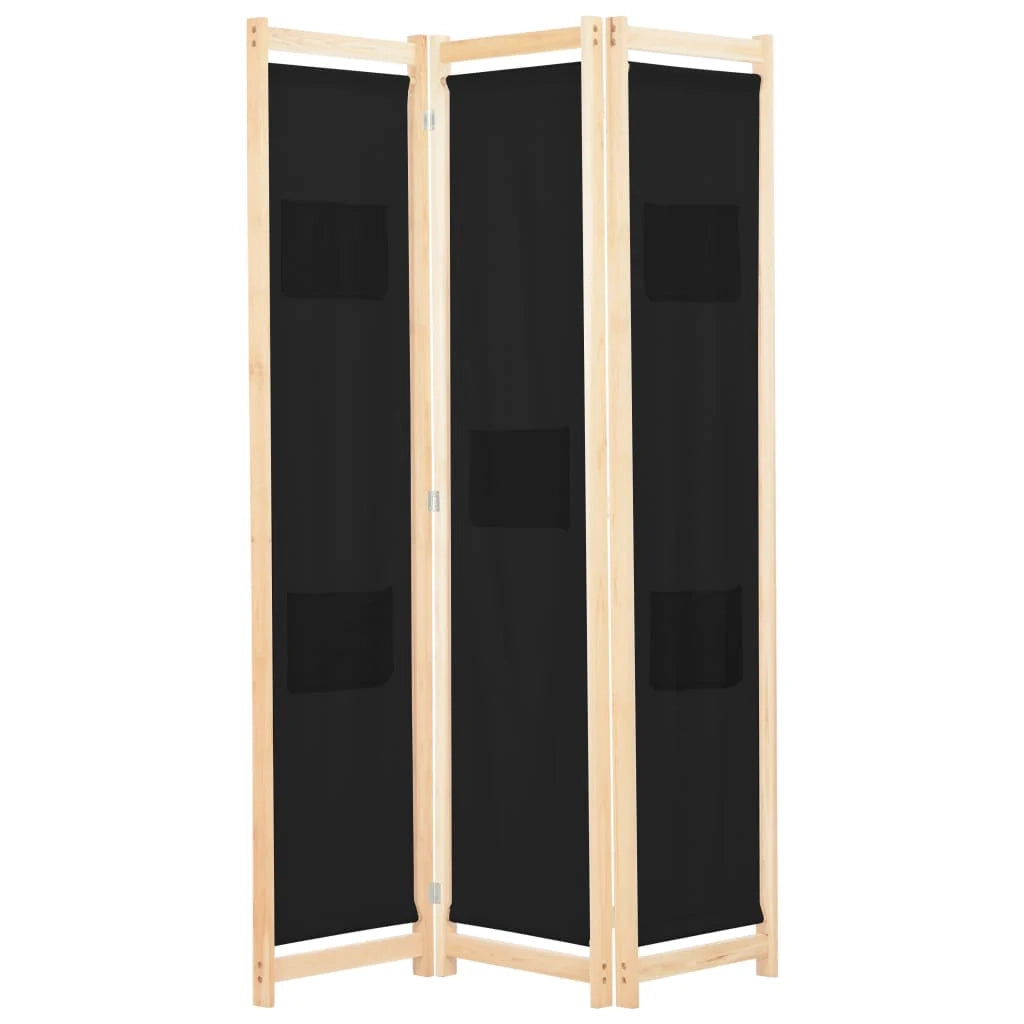 Parete divisoria divisorio mobile decorativo 3 pannelli nero 120x4 cm tessuto 0802091