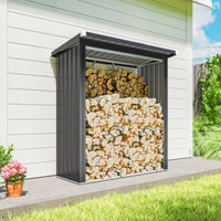 Capanno Portalegna 150x66.5x150 cm Base Rialzata e Tetto Inclinato in Acciaio Grigio Scuro