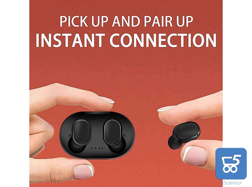 Cuffie Auricolari Bluetooth 5.0 stereo senza fili per tutti gli smartphone colore nero A6S