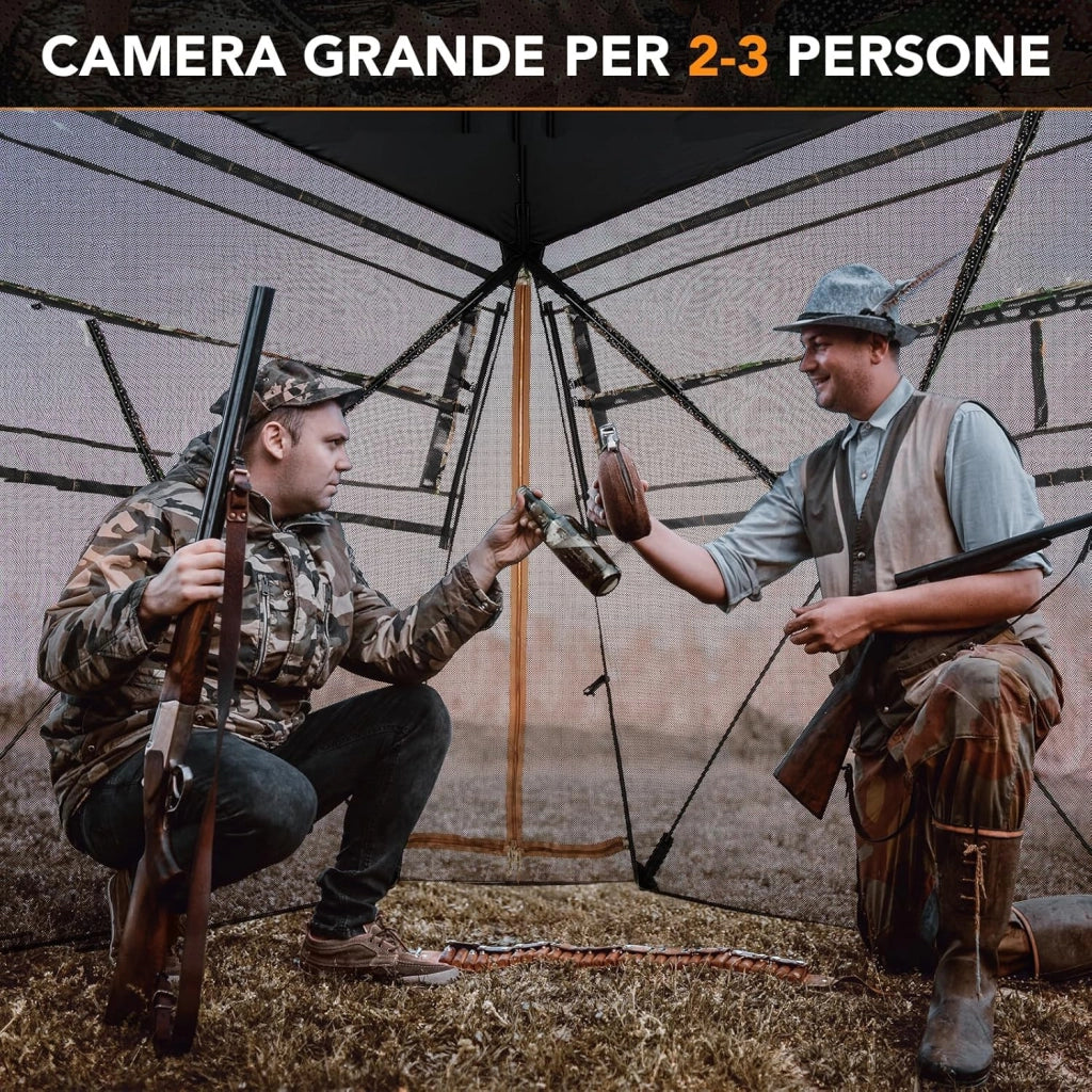 Tenda Mimetica per Caccia, 2-3 Persone, Visione a 360°, Camouflage, 249 x 211 x 175 cm
