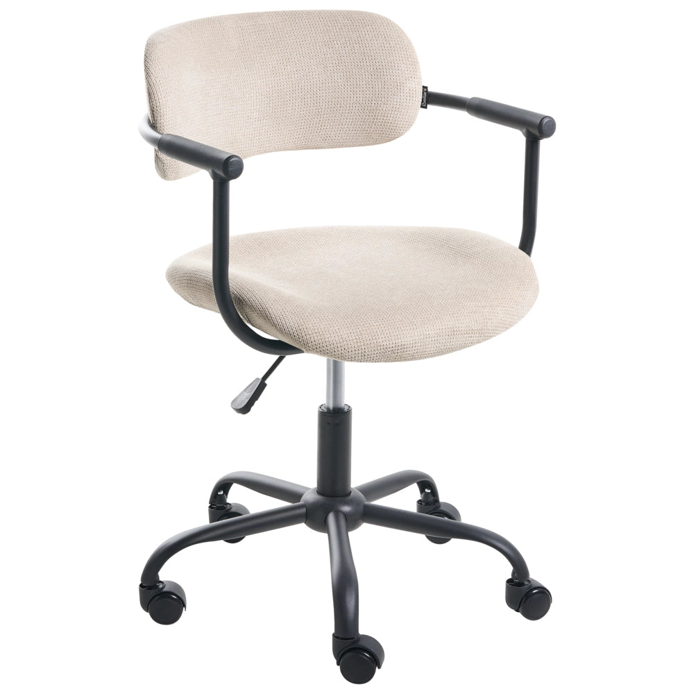 Sedia da ufficio con rivestimento in tessuto beige, girevole, per scrivania e computer, con altezza del sedile regolabile