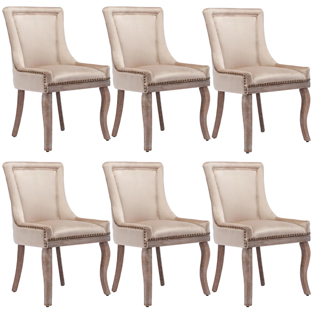 Sedia da Pranzo Imbottita con Gambe in Legno Massello e Velluto ¨C Xylo ¨C Beige, Set 6 Pezzi