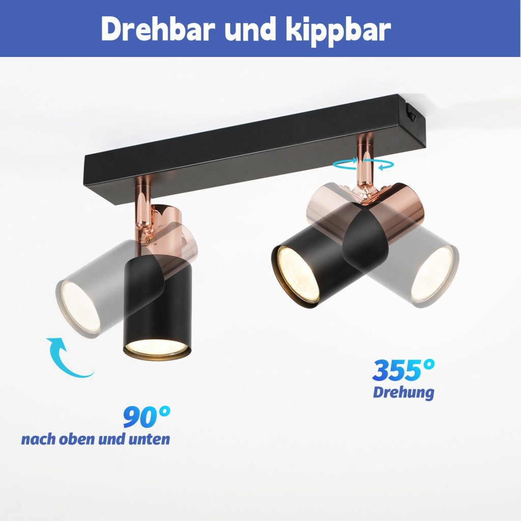 ZMH Faretto da soffitto nero GU10-2 Lampada da cucina a fiamma orientabile a 355° moderna industriale